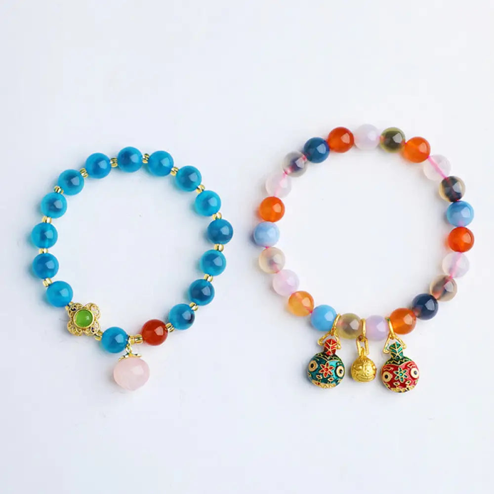 BWOOOH Colorful Candy Agate Gold Swallowing Beast Family Peach Harmony Charm Bracelet - BWOOOH - Bracelet