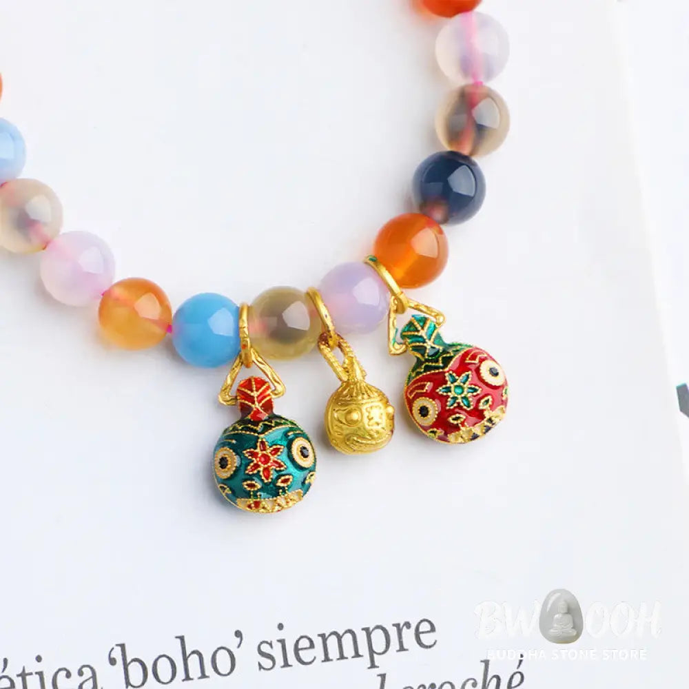 Buddha Stones Colorful Candy Agate Gold Swallowing Beast Family Peach Harmony Charm Bracelet - BWOOOH - Bracelet