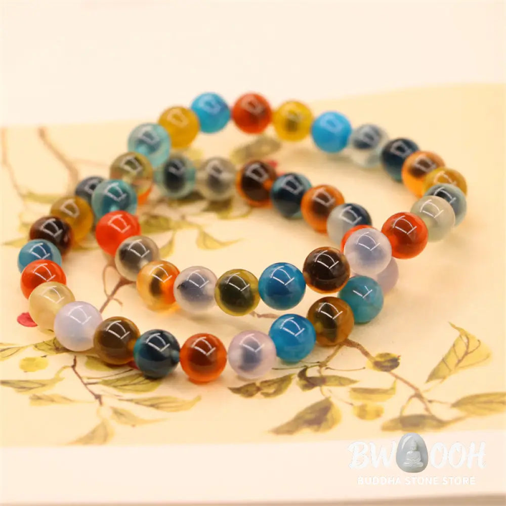 BWOOOH Colorful Candy Agate Healing Strength Bead Bracelet | natural stone spiritual bracelet for healing and mindful living