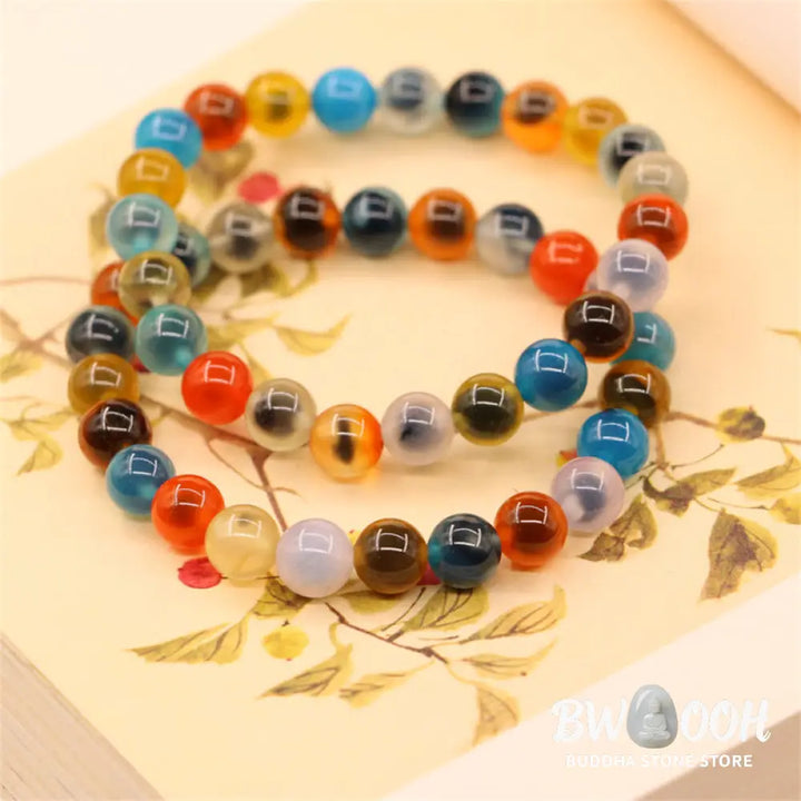 BWOOOH Colorful Candy Agate Healing Strength Bead Bracelet | natural stone spiritual bracelet for healing and mindful living
