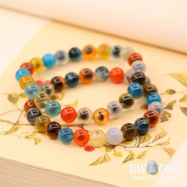 BWOOOH Colorful Candy Agate Healing Strength Bead Bracelet | natural stone spiritual bracelet for healing and mindful living