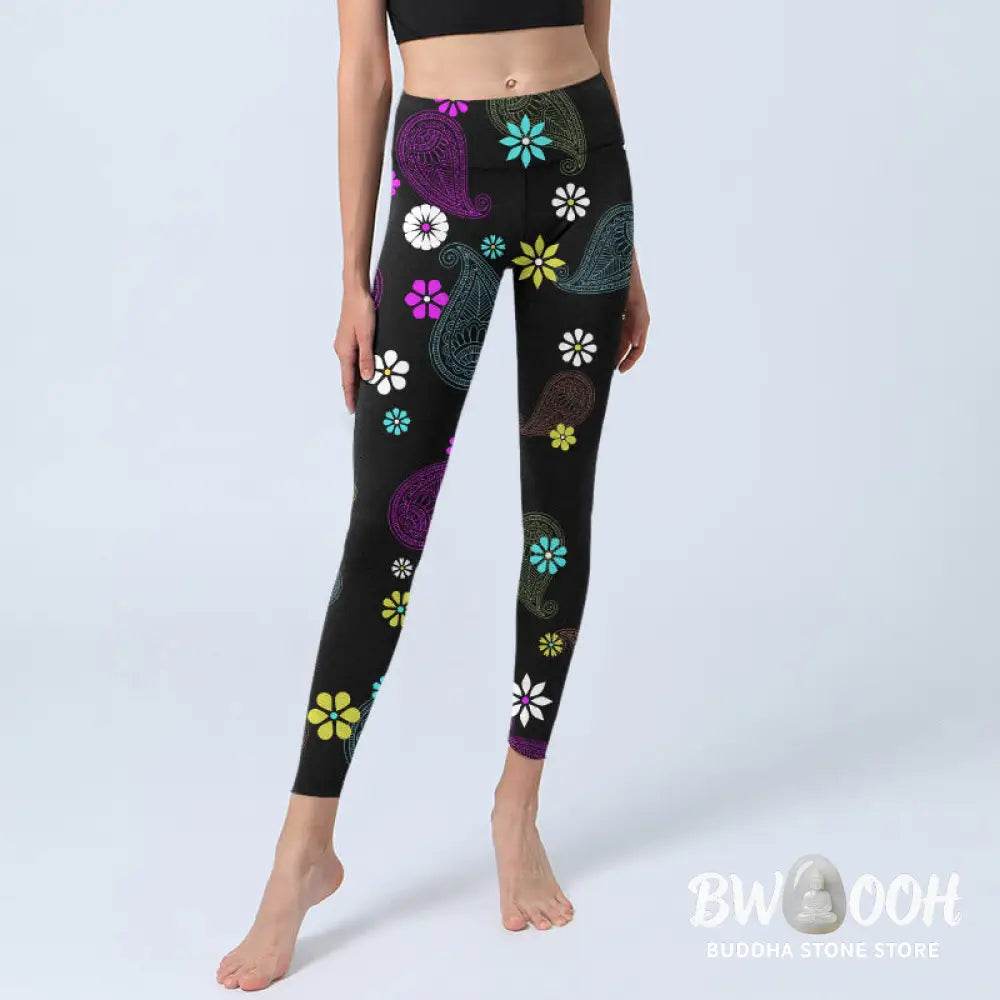 BWOOOH printed yoga leggings - Colorful Cashew Flower Print Gym Legging