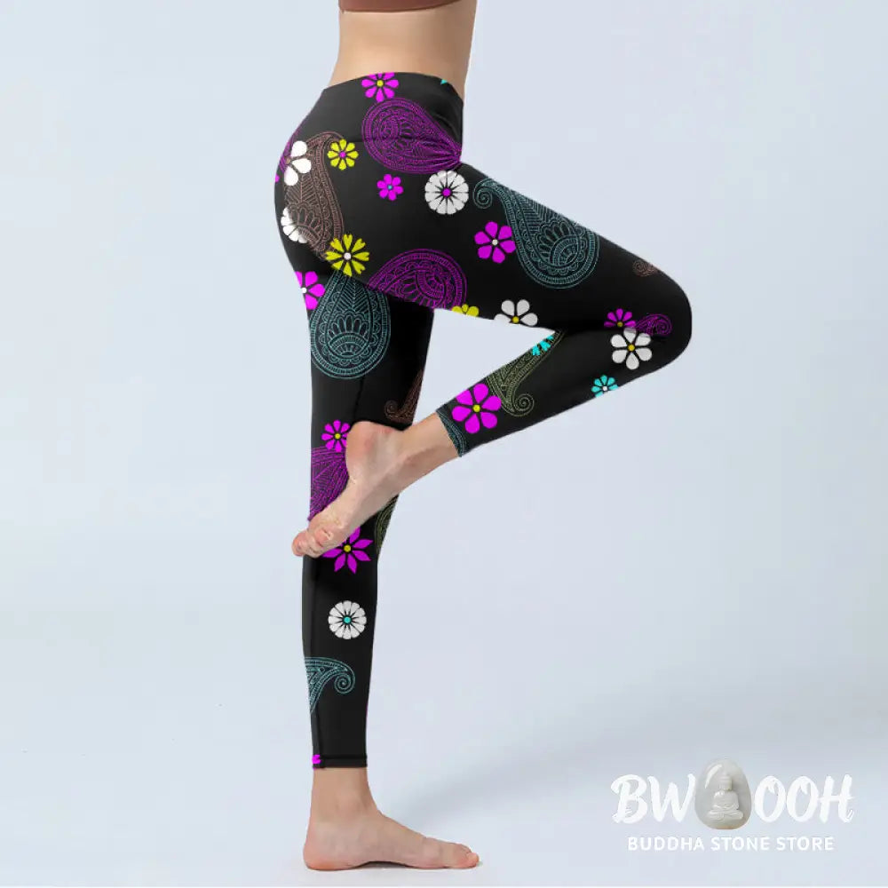 BWOOOH printed yoga leggings - Colorful Cashew Flower Print Gym Legging