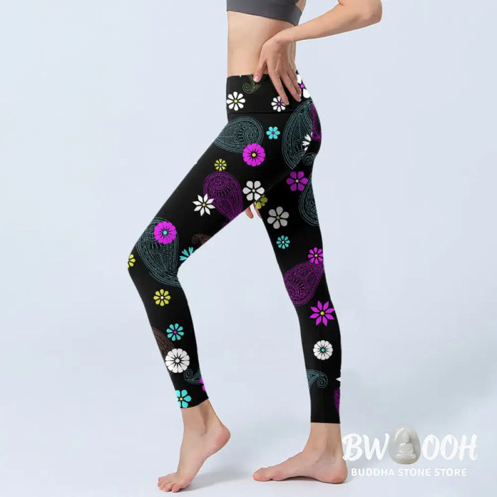 BWOOOH printed yoga leggings - Colorful Cashew Flower Print Gym Legging