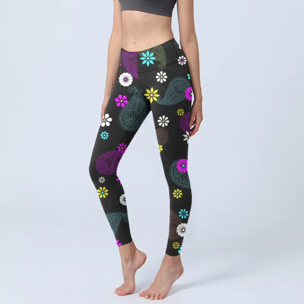 BWOOOH printed yoga leggings - Colorful Cashew Flower Print Gym Legging