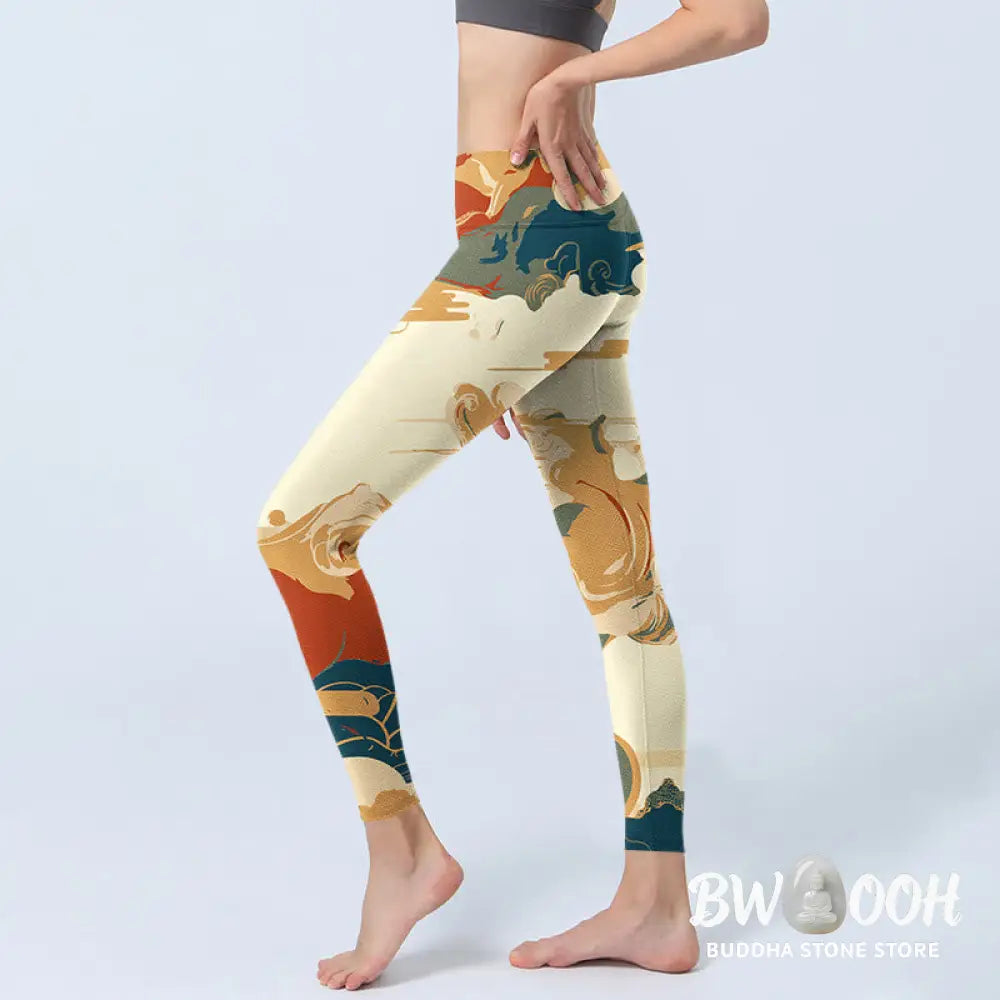 BWOOOH printed yoga leggings - Colorful Clouds Print Fitness Leggings W