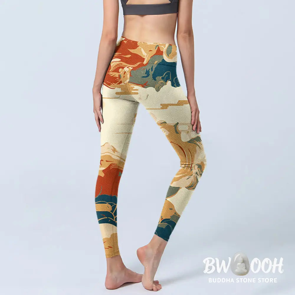BWOOOH printed yoga leggings - Colorful Clouds Print Fitness Leggings W