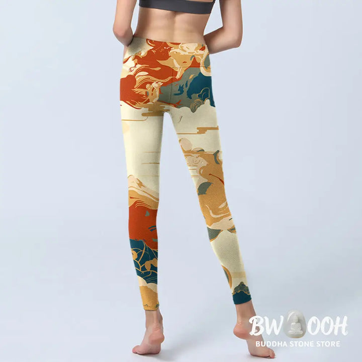BWOOOH printed yoga leggings - Colorful Clouds Print Fitness Leggings W