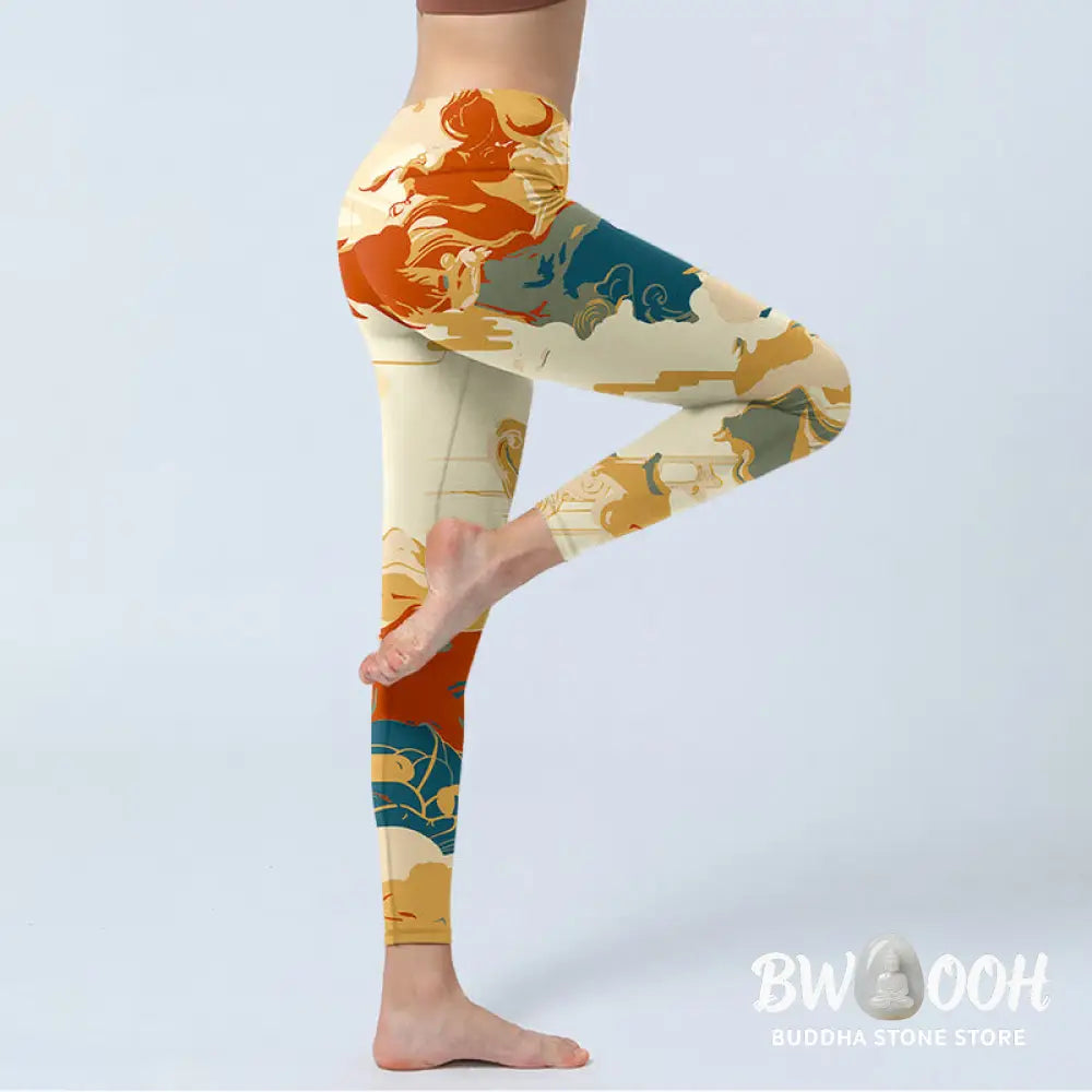 BWOOOH printed yoga leggings - Colorful Clouds Print Fitness Leggings W