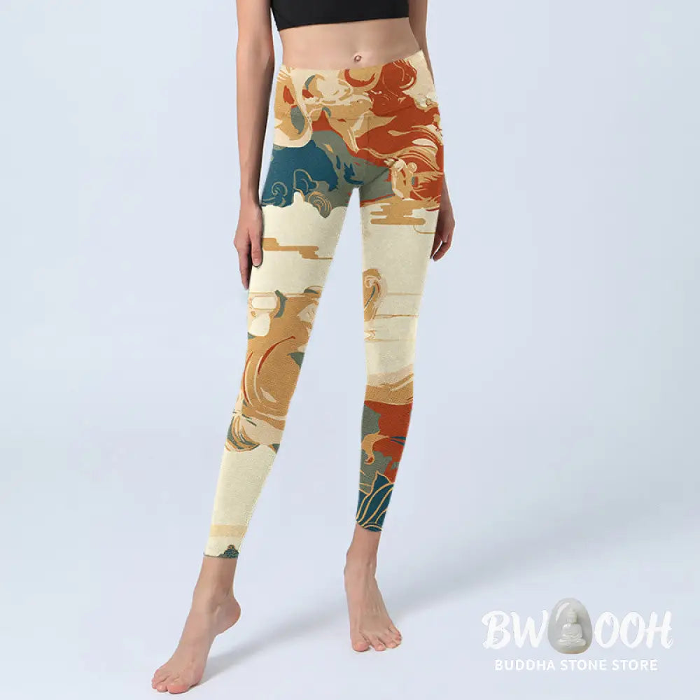 BWOOOH printed yoga leggings - Colorful Clouds Print Fitness Leggings W