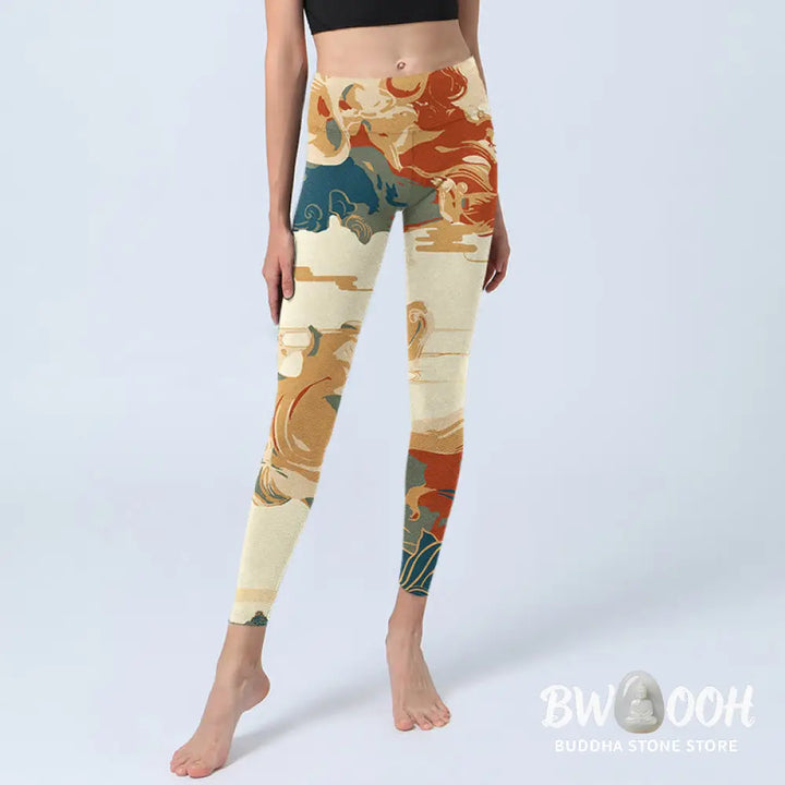 BWOOOH printed yoga leggings - Colorful Clouds Print Fitness Leggings W
