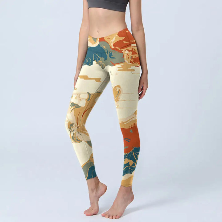 BWOOOH printed yoga leggings - Colorful Clouds Print Fitness Leggings W