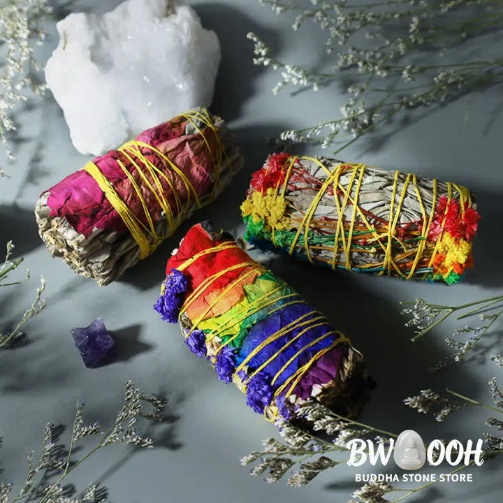 BWOOOH Colorful Daisy Red Rose Flowers Smudge Stick for Home Cleansing Incense Healing Meditation Smudge Sticks
