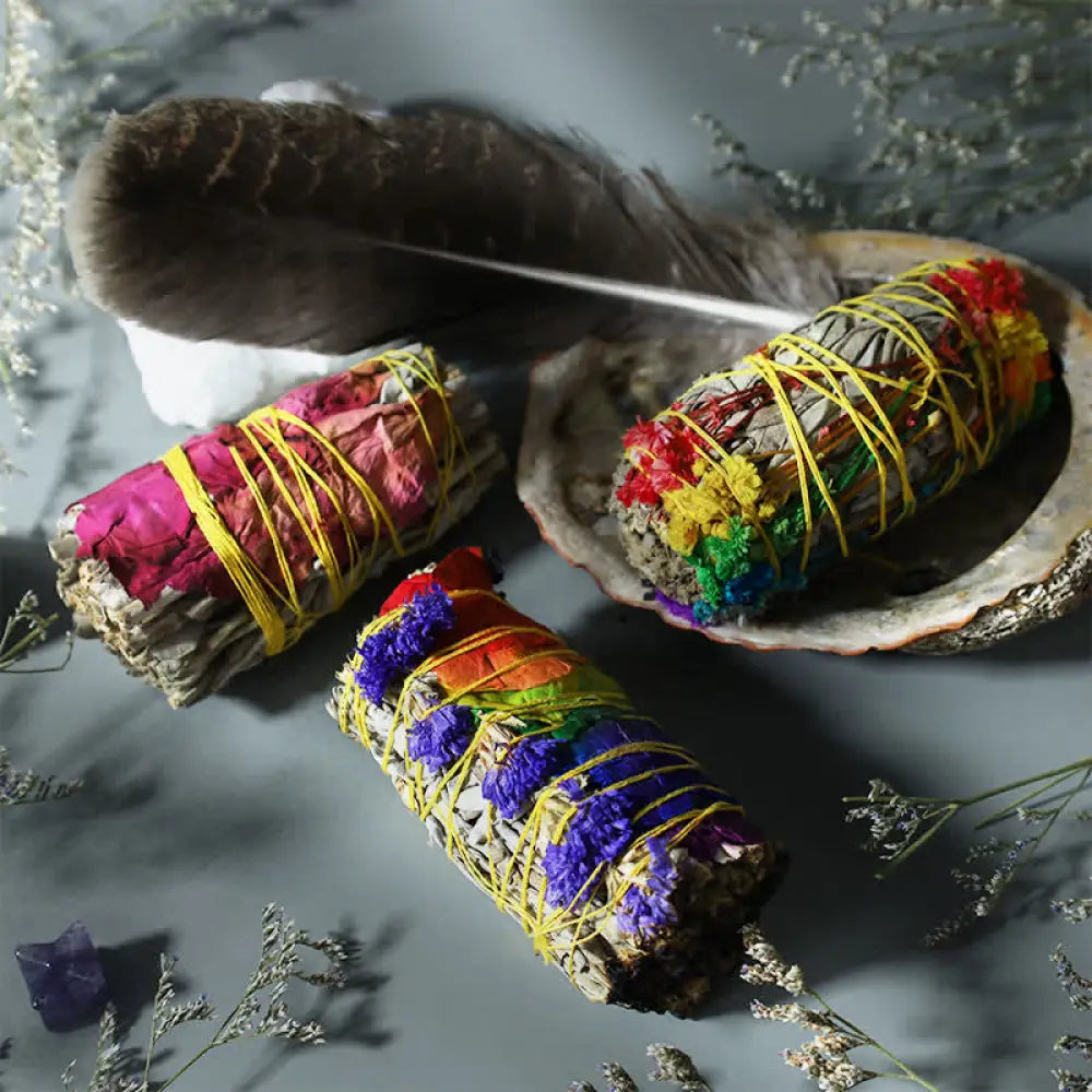 BWOOOH Colorful Daisy Red Rose Flowers Smudge Stick for Home Cleansing Incense Healing Meditation Smudge Sticks