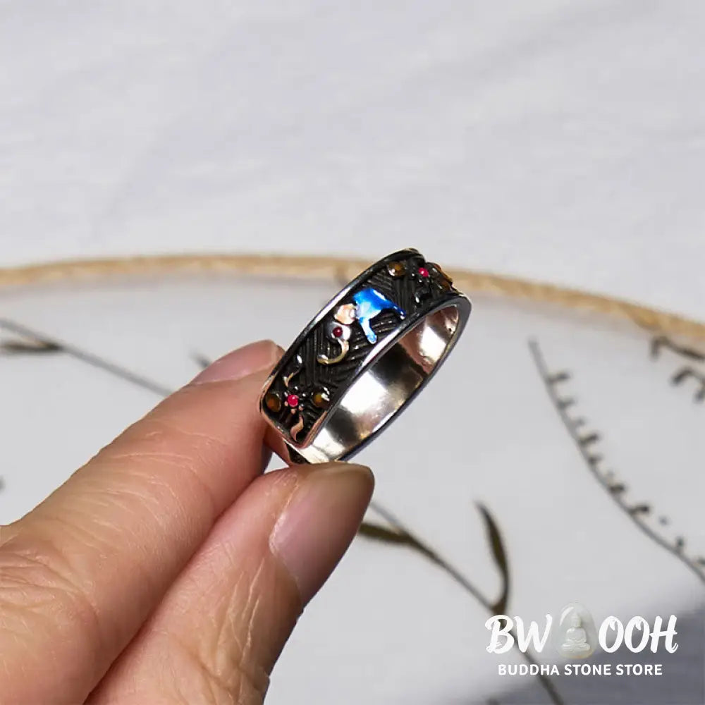 Buddha Stones Colorful Elephant Carved Strength Adjustable Ring - BWOOOH - Elephant Ring(Adjustable) - Ring