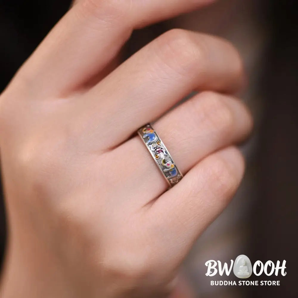 Buddha Stones Colorful Elephant Carved Strength Adjustable Ring - BWOOOH - Elephant Ring(Adjustable) - Ring