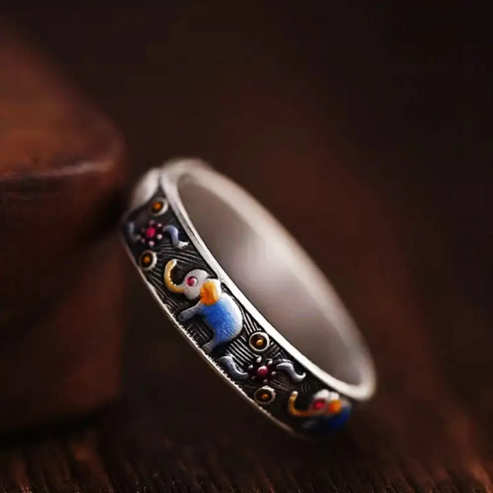 BWOOOH Colorful Elephant Carved Strength Adjustable Ring — natural stone crystal healing bracelet for spiritual healing an...