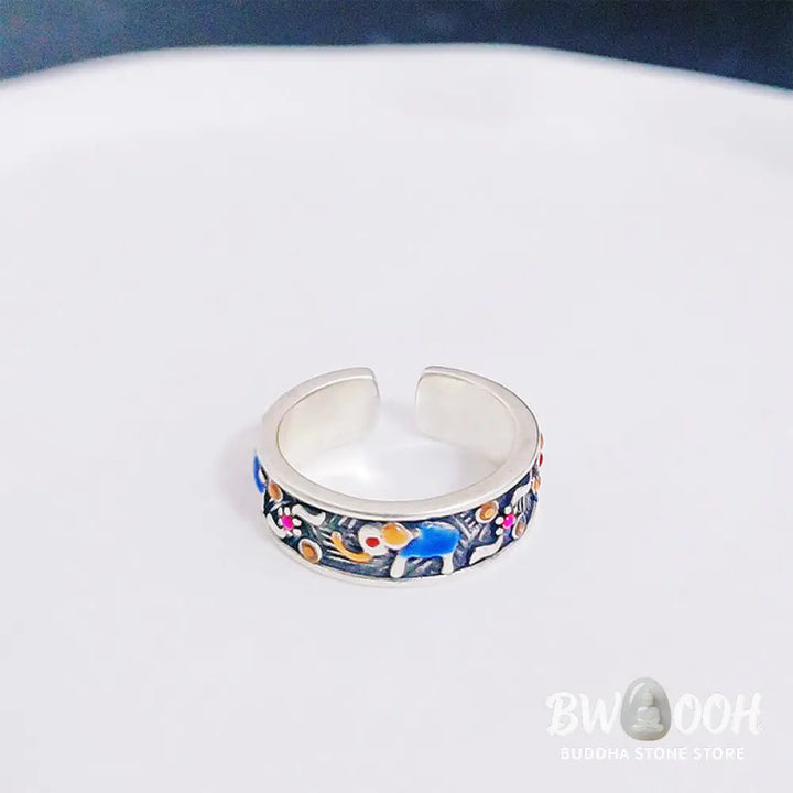 Buddha Stones Colorful Elephant Carved Strength Adjustable Ring - BWOOOH - Elephant Ring(Adjustable) - Ring