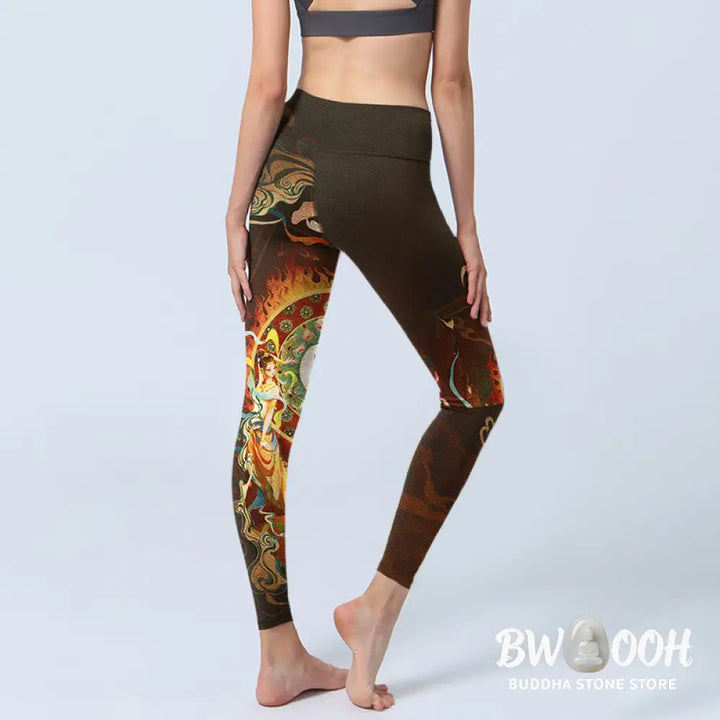 Buddha Stones Colorful Fairy Yin Yang Flame Camel Goat Flower Pattern Gym Leggings Women&