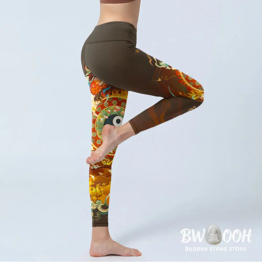 Buddha Stones Colorful Fairy Yin Yang Flame Camel Goat Flower Pattern Gym Leggings Women&