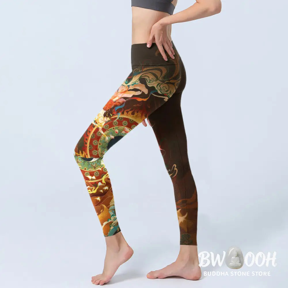 Buddha Stones Colorful Fairy Yin Yang Flame Camel Goat Flower Pattern Gym Leggings Women&