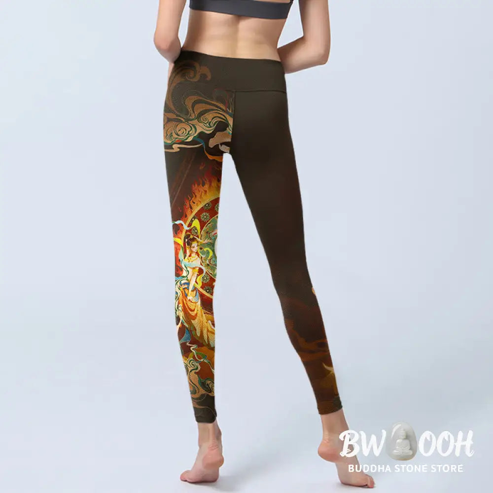 Buddha Stones Colorful Fairy Yin Yang Flame Camel Goat Flower Pattern Gym Leggings Women&
