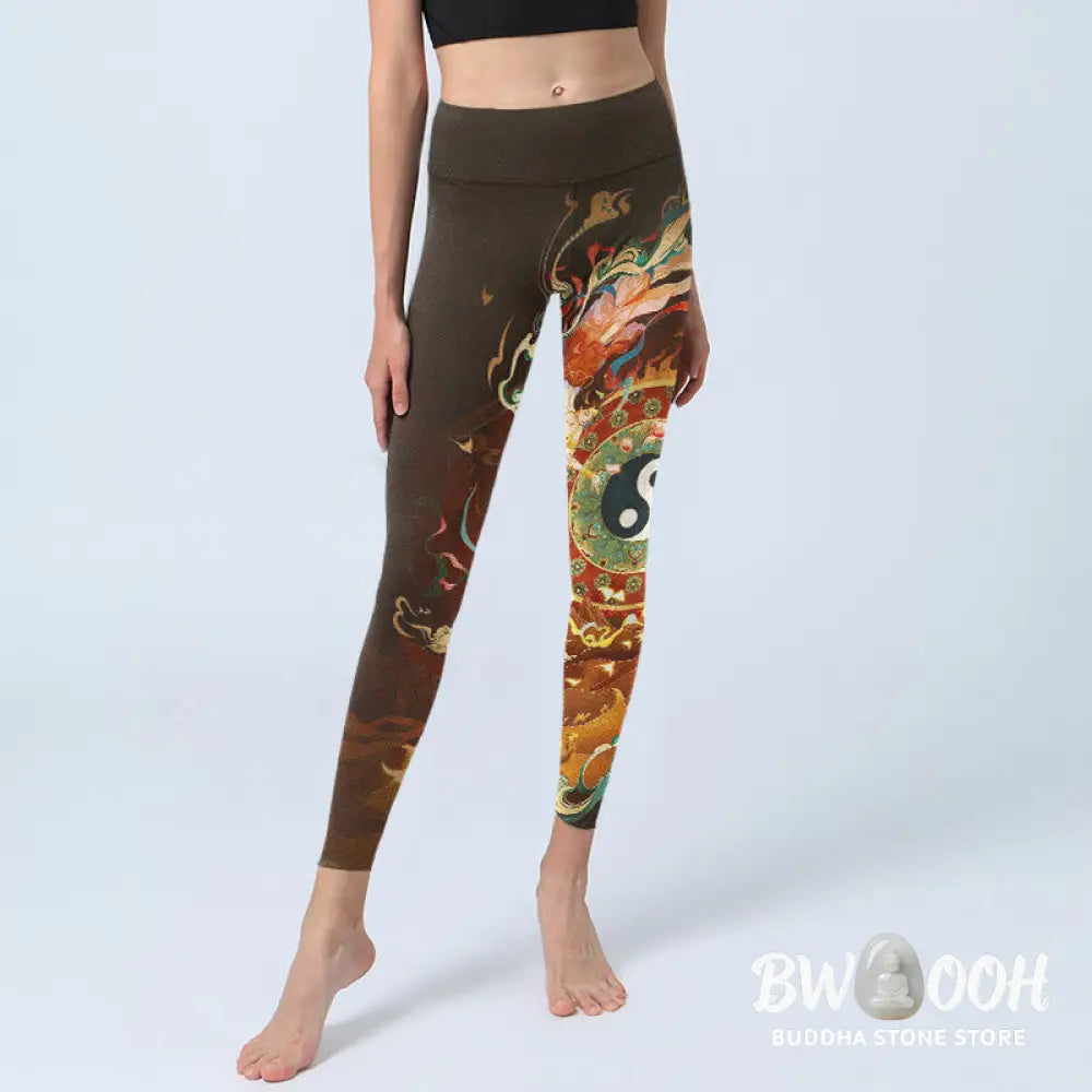 Buddha Stones Colorful Fairy Yin Yang Flame Camel Goat Flower Pattern Gym Leggings Women&