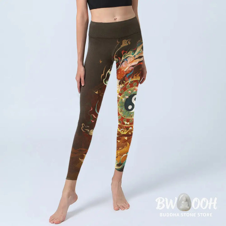 Buddha Stones Colorful Fairy Yin Yang Flame Camel Goat Flower Pattern Gym Leggings Women&