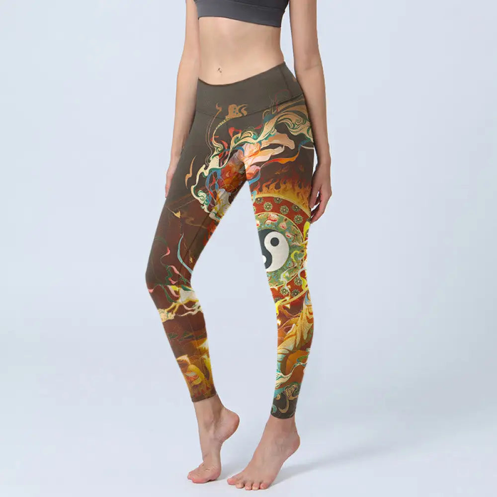 BWOOOH printed yoga leggings - Colorful Fairy Yin Yang Flame Camel Goat