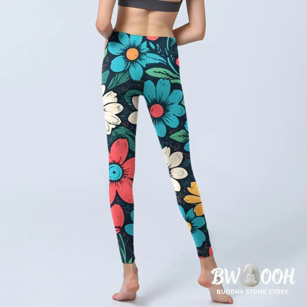 BWOOOH printed yoga leggings - Colorful Flower Pattern Print Gym Leggin