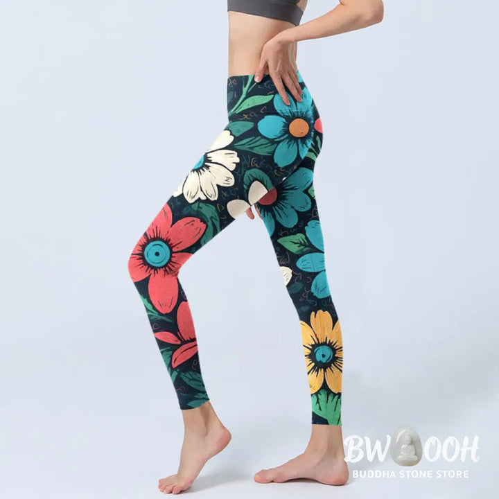 BWOOOH printed yoga leggings - Colorful Flower Pattern Print Gym Leggin