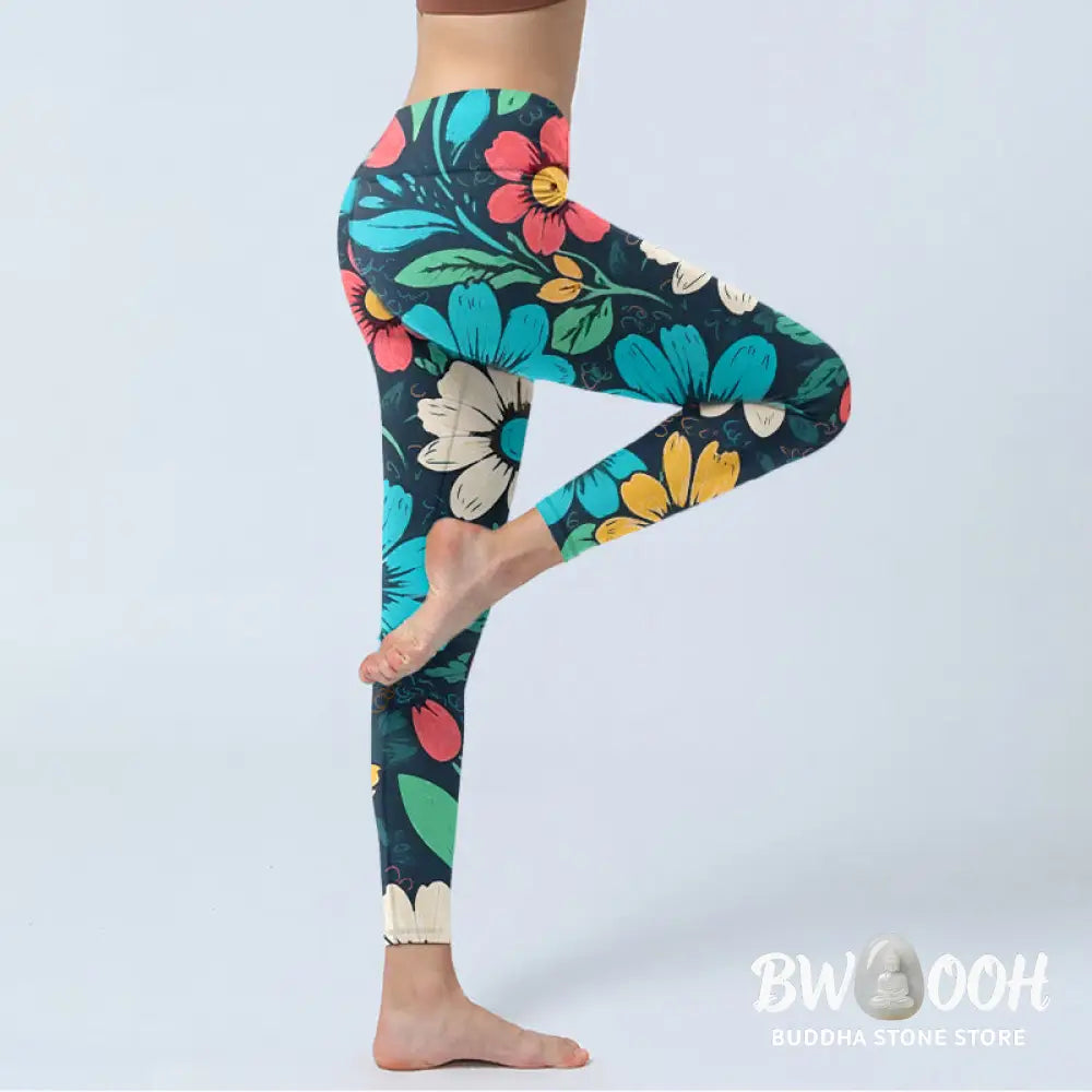 BWOOOH printed yoga leggings - Colorful Flower Pattern Print Gym Leggin
