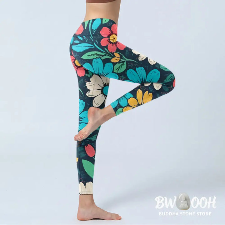 BWOOOH printed yoga leggings - Colorful Flower Pattern Print Gym Leggin