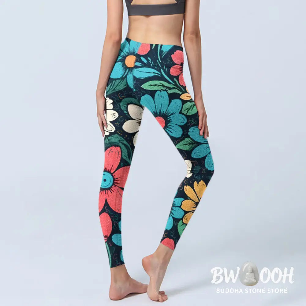 BWOOOH printed yoga leggings - Colorful Flower Pattern Print Gym Leggin