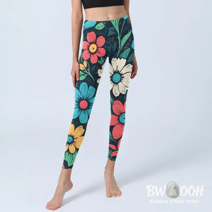 BWOOOH printed yoga leggings - Colorful Flower Pattern Print Gym Leggin