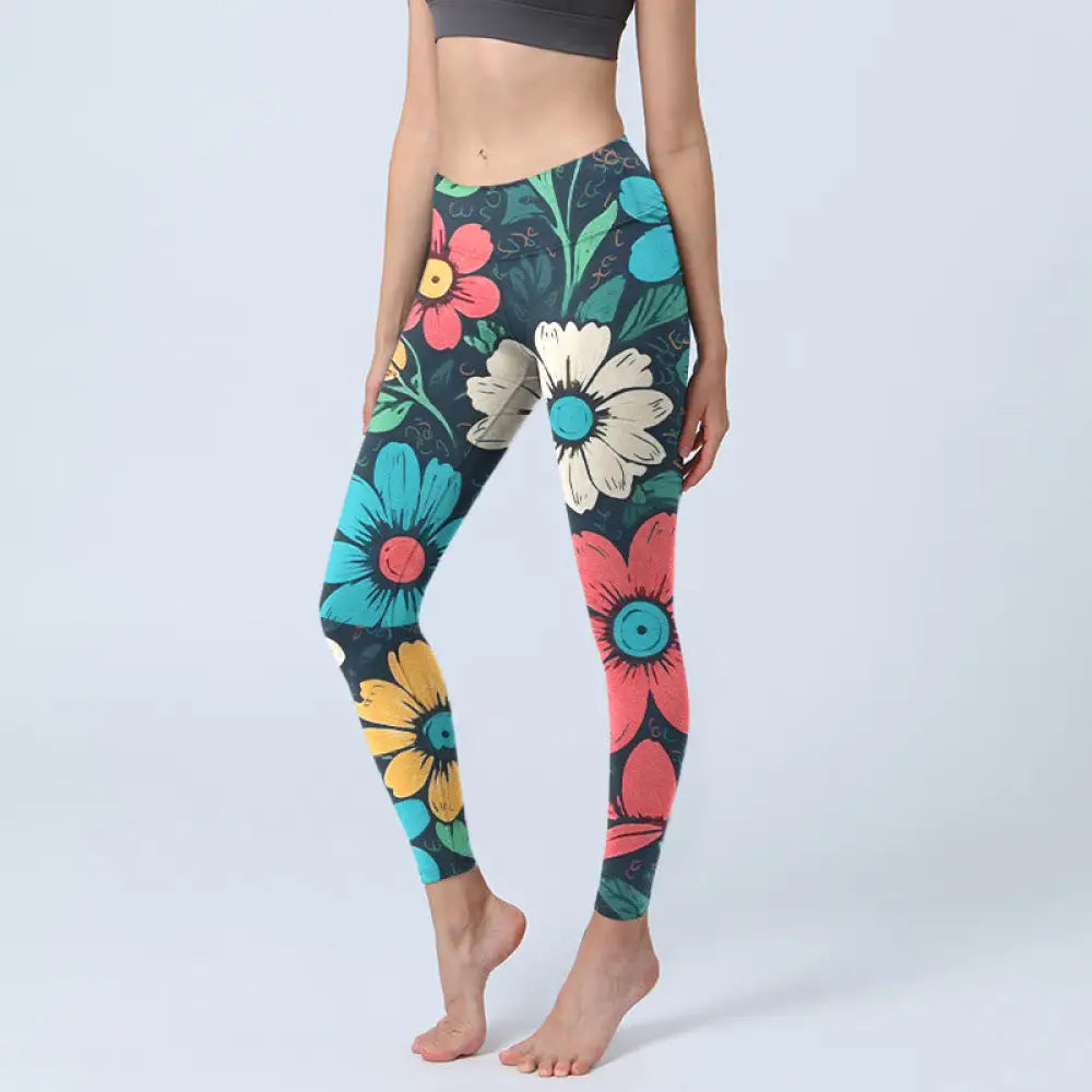 BWOOOH printed yoga leggings - Colorful Flower Pattern Print Gym Leggin