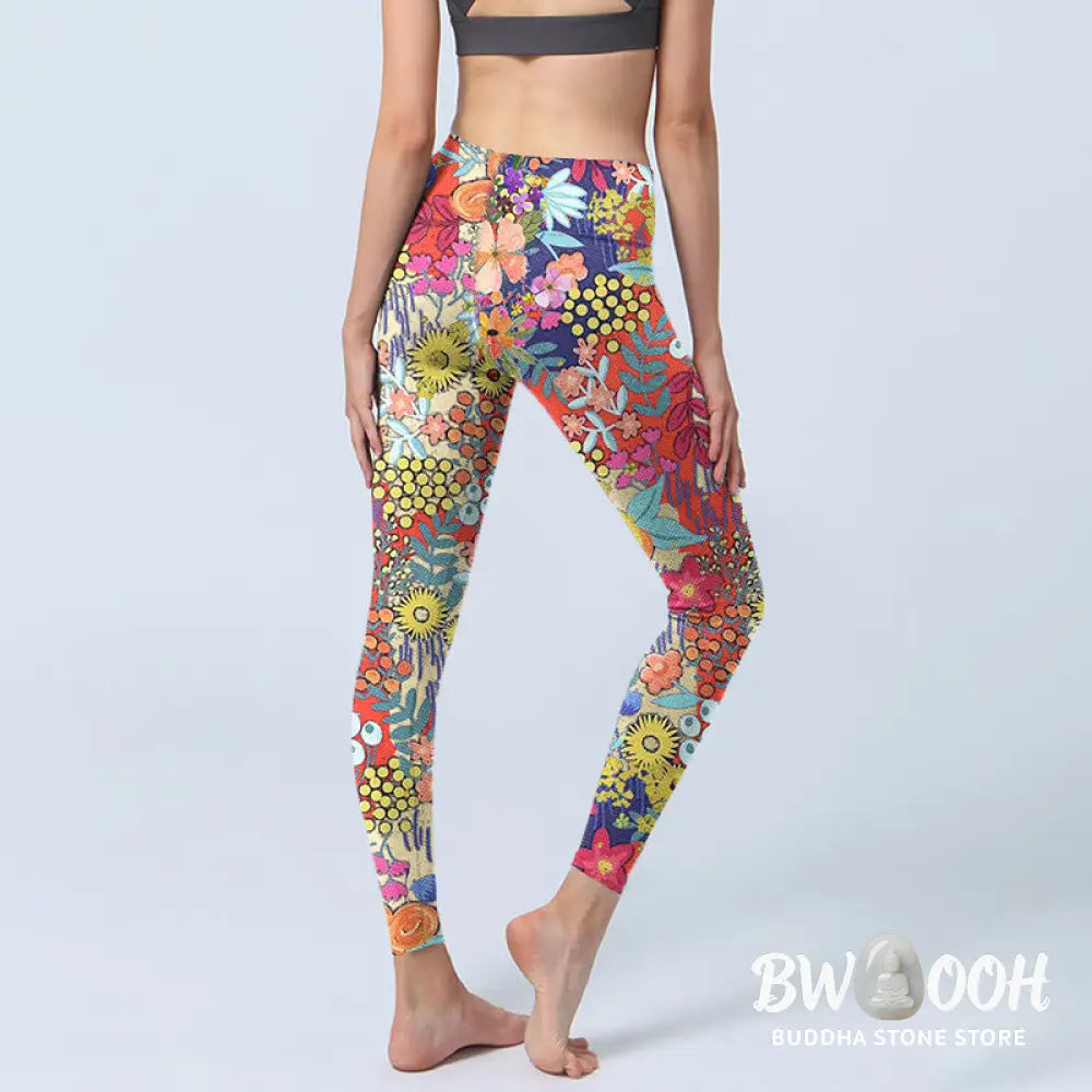 BWOOOH printed yoga leggings - Colorful Flowers Leaves Print Gym Fitnes