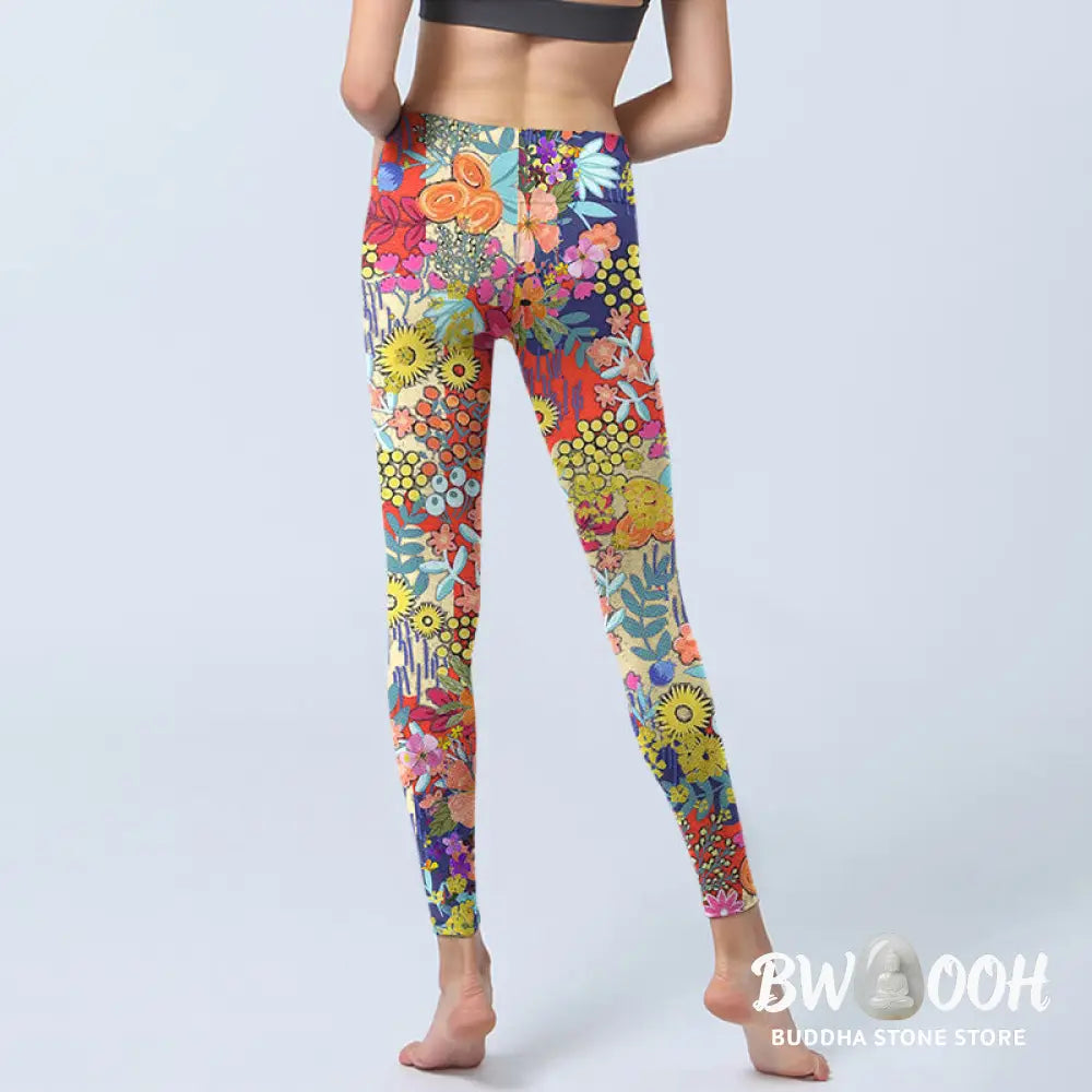 BWOOOH printed yoga leggings - Colorful Flowers Leaves Print Gym Fitnes