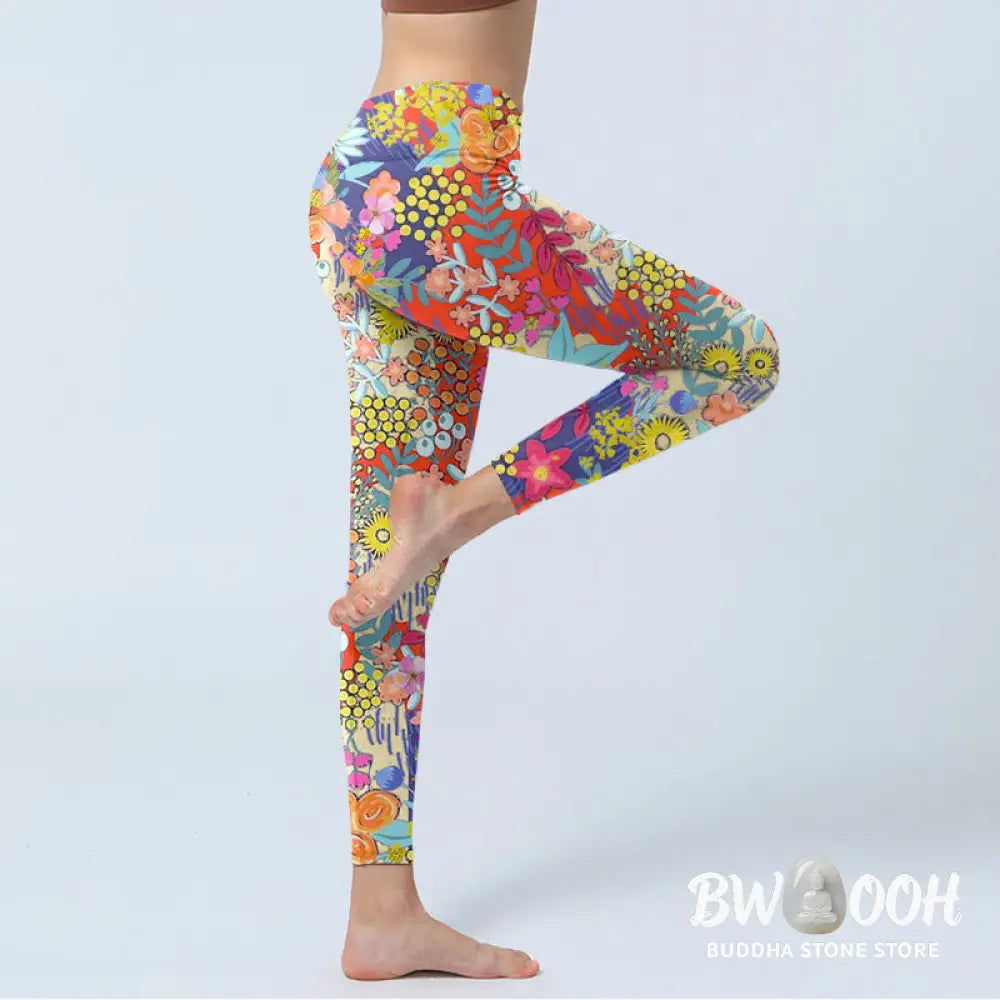 BWOOOH printed yoga leggings - Colorful Flowers Leaves Print Gym Fitnes
