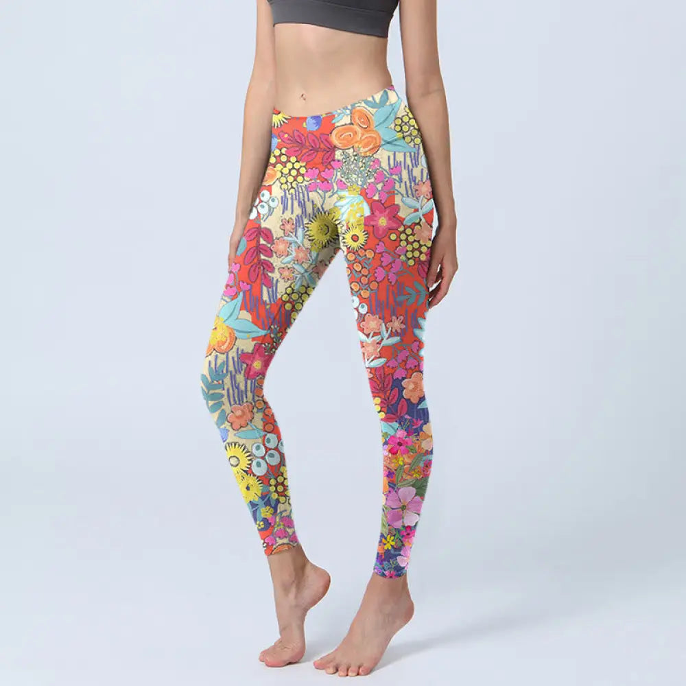 BWOOOH printed yoga leggings - Colorful Flowers Leaves Print Gym Fitnes
