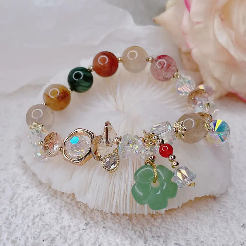 BWOOOH Colorful Gemstone Green Aventurine Flower Bead Luck Bracelet - BWOOOH - Colorful Gemstone - Bracelet