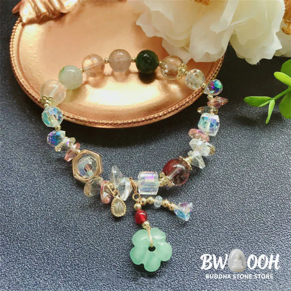 Buddha Stones Colorful Gemstone Green Aventurine Flower Bead Luck Bracelet - BWOOOH - Colorful Gemstone - Bracelet