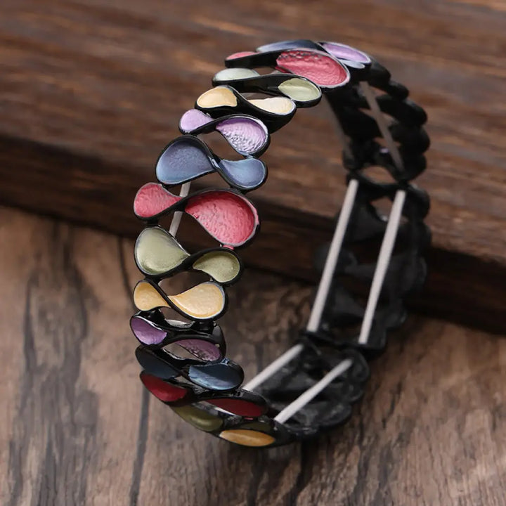 Buddha Stones Colorful Geometric Hollow 8-shaped Alloy Healing Elastic Bracelet Bangle - BWOOOH - Colorful 57mm