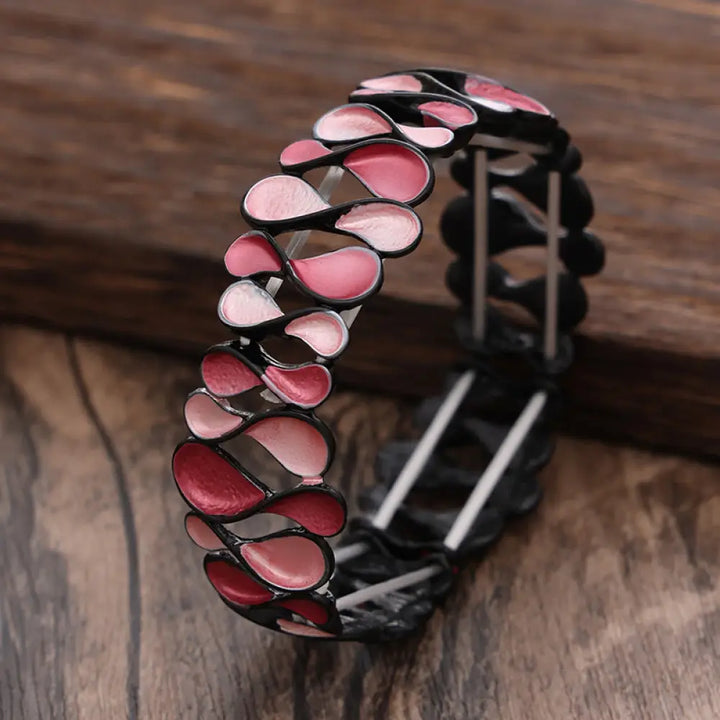 Buddha Stones Colorful Geometric Hollow 8-shaped Alloy Healing Elastic Bracelet Bangle - BWOOOH - Rose Red 57mm