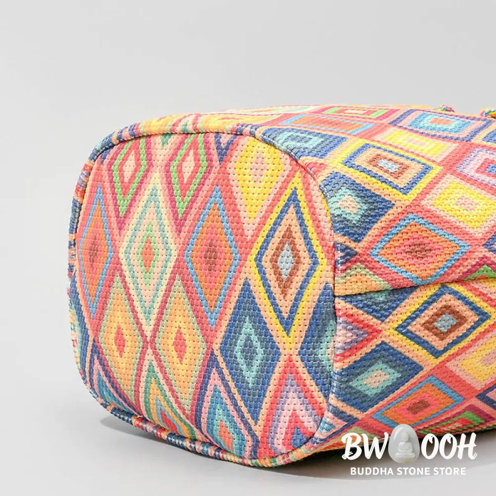 Buddha Stones Colorful Geometry Flowers Print Canvas Bucket Crossbody Bag Shoulder Bag - Crossbody Bag