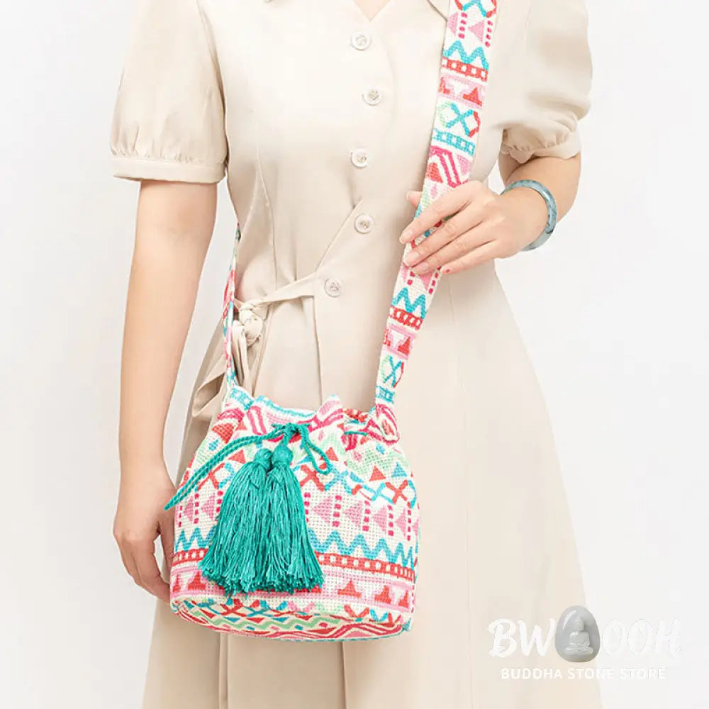 Buddha Stones Colorful Geometry Flowers Print Canvas Bucket Crossbody Bag Shoulder Bag - Crossbody Bag