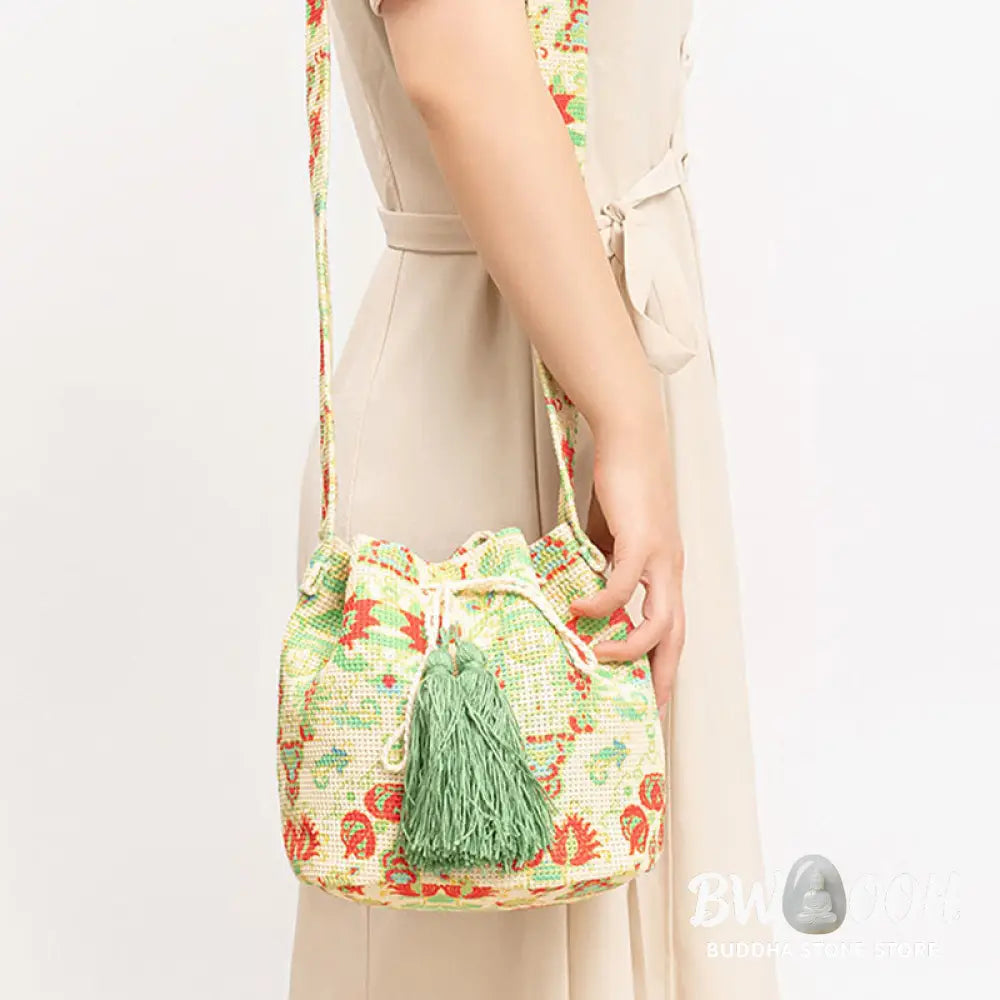 Buddha Stones Colorful Geometry Flowers Print Canvas Bucket Crossbody Bag Shoulder Bag - Crossbody Bag