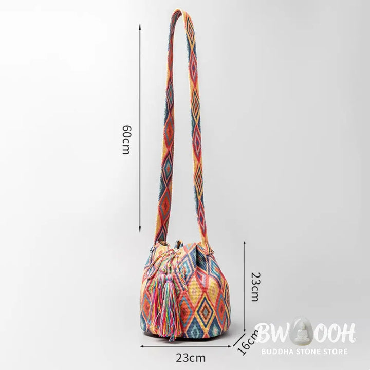 Buddha Stones Colorful Geometry Flowers Print Canvas Bucket Crossbody Bag Shoulder Bag - Crossbody Bag