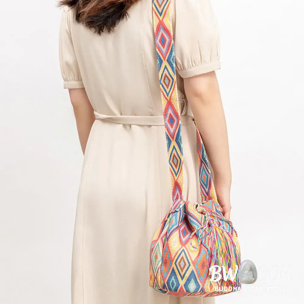 Buddha Stones Colorful Geometry Flowers Print Canvas Bucket Crossbody Bag Shoulder Bag - Crossbody Bag