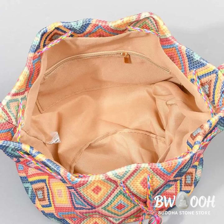 Buddha Stones Colorful Geometry Flowers Print Canvas Bucket Crossbody Bag Shoulder Bag - Crossbody Bag